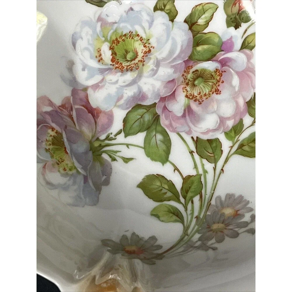 Antique‎ Porcelain Floral Serving Bowl 10.5” Hand Painted Made in Germany